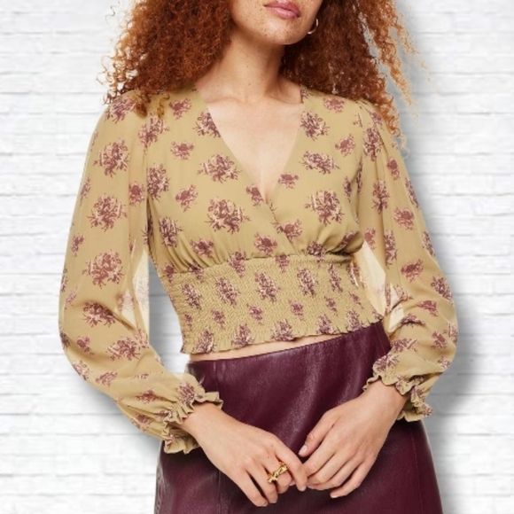 Wilfred Tops - Aritzia Wilfred Wistful Floral Print Smocked V Neck Blouse Size S